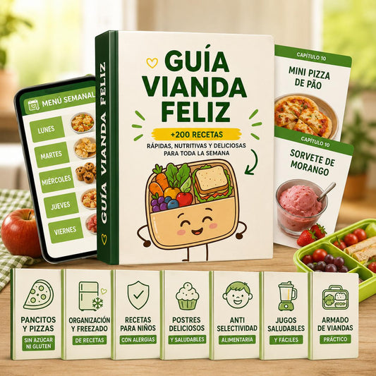 Guía Vianda Feliz 🍱 🥗 Loncheras saludables, rápidas y deliciosas ⏱️ Listas en menos de 15 minutos + 🎁 10 Bonos y 1 Regalo Exclusivo 🎁